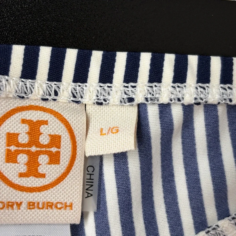 Tory Burch Womens Bikini Top L Blue White Stripe Underwire Halter‎ Bandeau